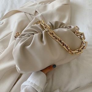 Cream Pouch Bag with Gold Chain Strap